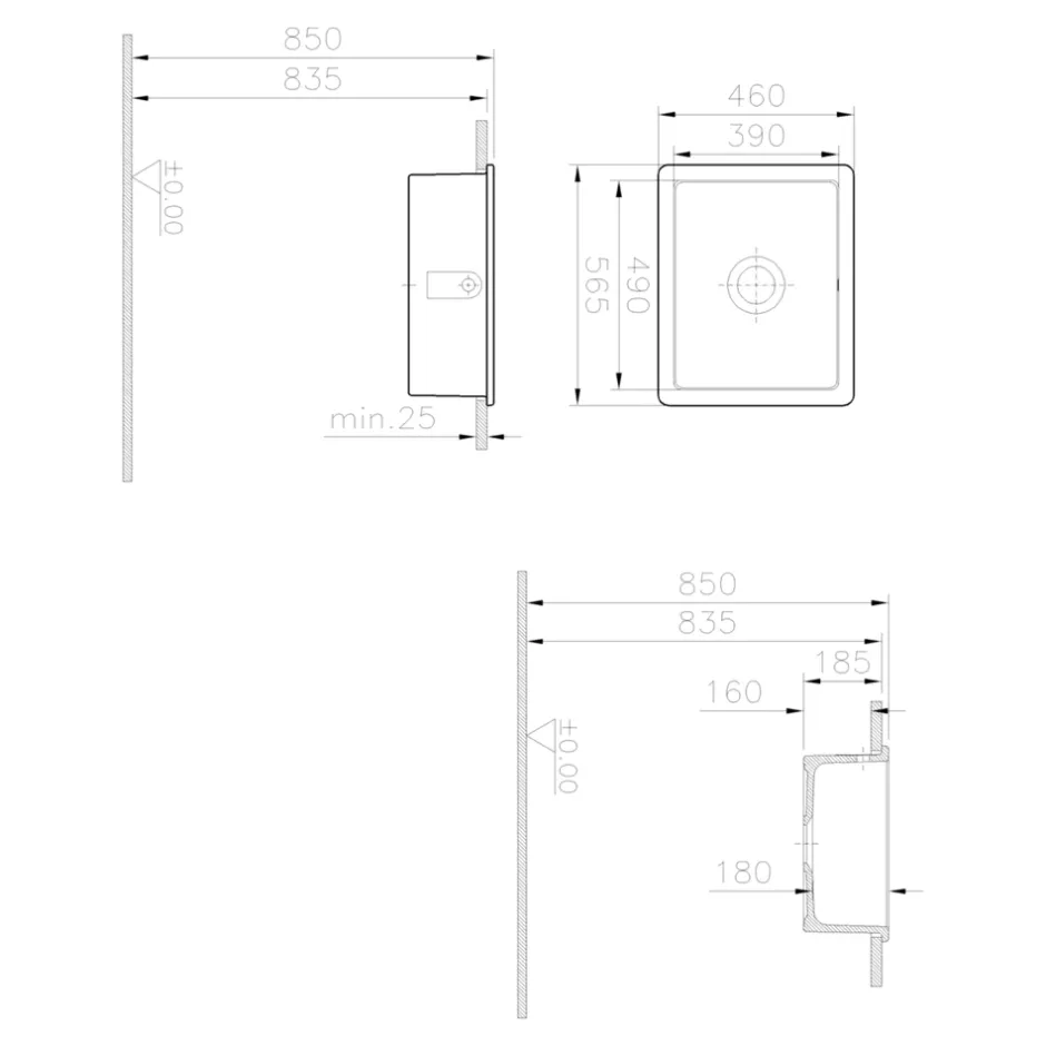 GoodHome Evier à encastrer en céramique blanc 1 bac l. 46 x L.56,5 x P. 20 cm Hyssop