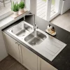 GoodHome Evier à encastrer en inox microstructuré 2 bacs et égouttoir l. 50 x H. 19 x P. 19 cm Lucerne* Evier Et Robinet De Buanderie