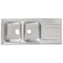 GoodHome Evier à encastrer en inox microstructuré 2 bacs et égouttoir l. 50 x H. 19 x P. 19 cm Lucerne* Evier Et Robinet De Buanderie