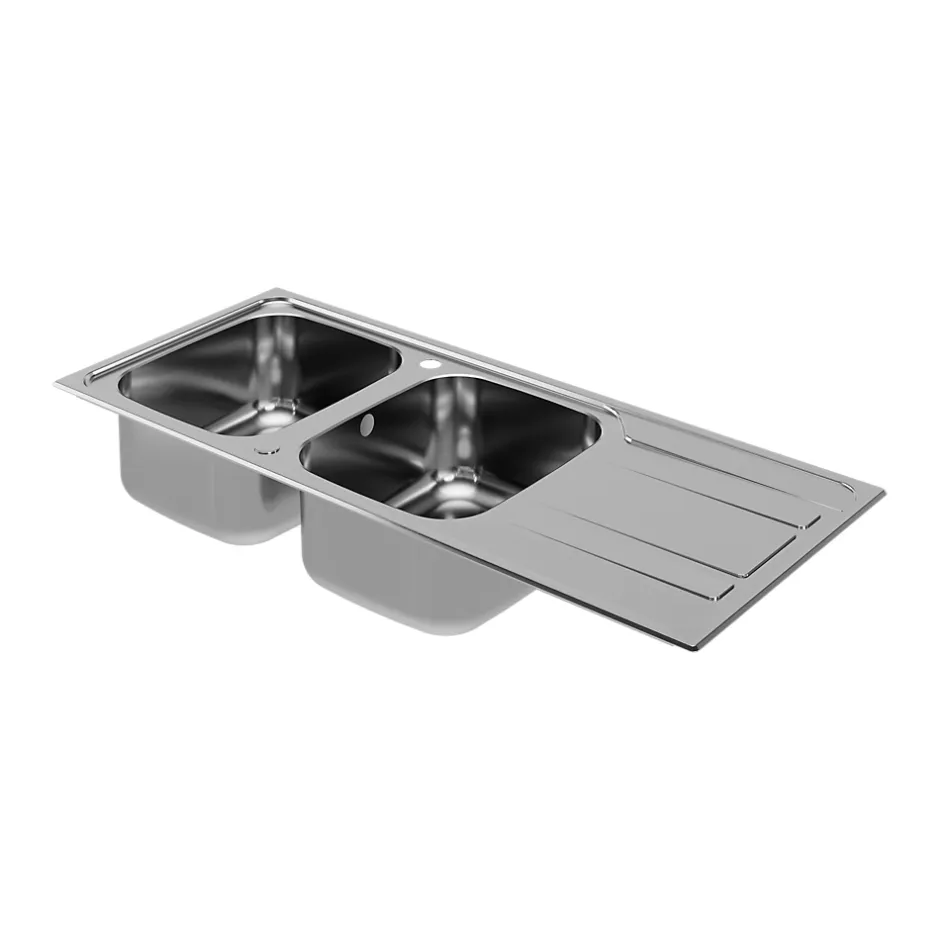 GoodHome Evier à encastrer en inox microstructuré 2 bacs et égouttoir l. 50 x H. 19 x P. 19 cm Lucerne* Evier Et Robinet De Buanderie