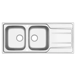 GoodHome Evier à encastrer en inox microstructuré 2 bacs et égouttoir l. 50 x H. 19 x P. 19 cm Lucerne* Evier Et Robinet De Buanderie