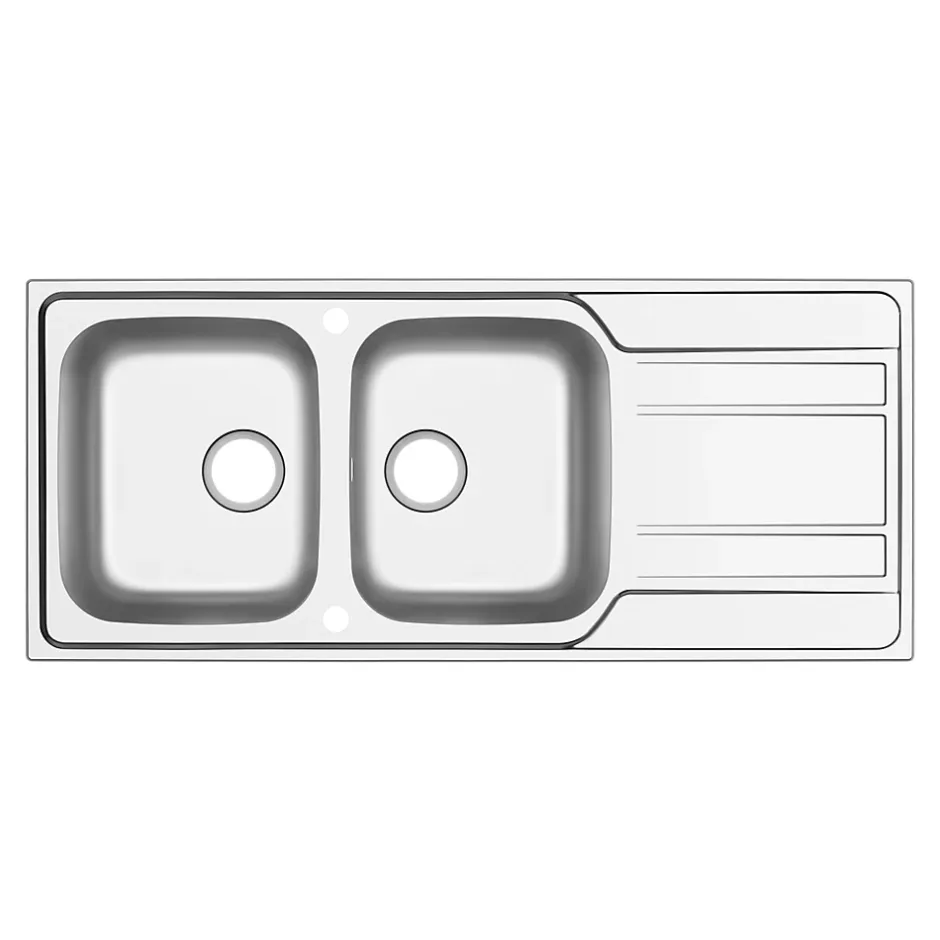 GoodHome Evier à encastrer en inox microstructuré 2 bacs et égouttoir l. 50 x H. 19 x P. 19 cm Lucerne* Evier Et Robinet De Buanderie