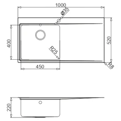 GoodHome Evier à encastrer en inox 1 bac et égouttoir l. 52 x L.100 x P. 21 cm Varenna