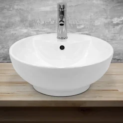 ECD Germany Evier ceramique vasque rond a poser moderne lave-mains salle de bain 455 mm* Vasque À Poser