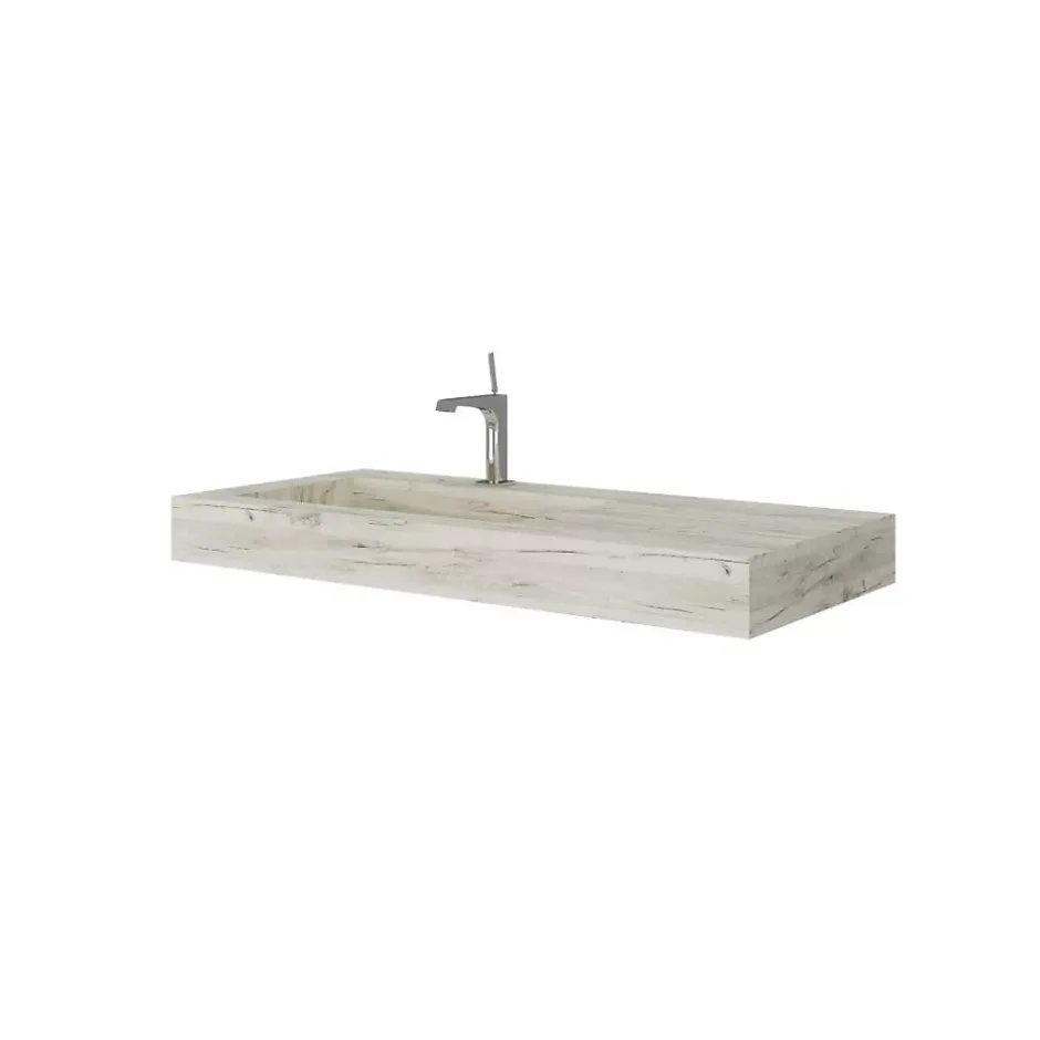 Kiamami Valentina Evier Hpl Asymétrique Avec Lavabo À Gauche 100Cm Chêne Glacé* Lavabo
