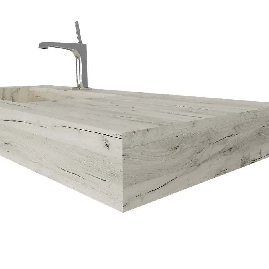 Kiamami Valentina Evier Hpl Asymétrique Avec Lavabo À Gauche 100Cm Chêne Glacé* Lavabo