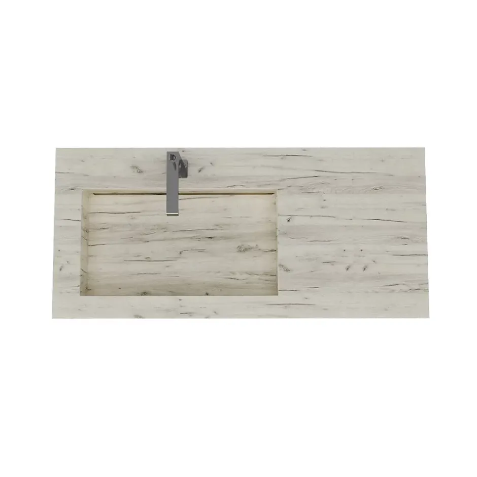 Kiamami Valentina Evier Hpl Asymétrique Avec Lavabo À Gauche 100Cm Chêne Glacé* Lavabo