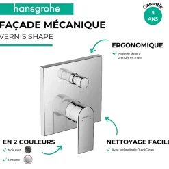 Hansgrohe Façade mitigeur mécanique encastré Vernis Shape Noir mat* Robinet De Douche