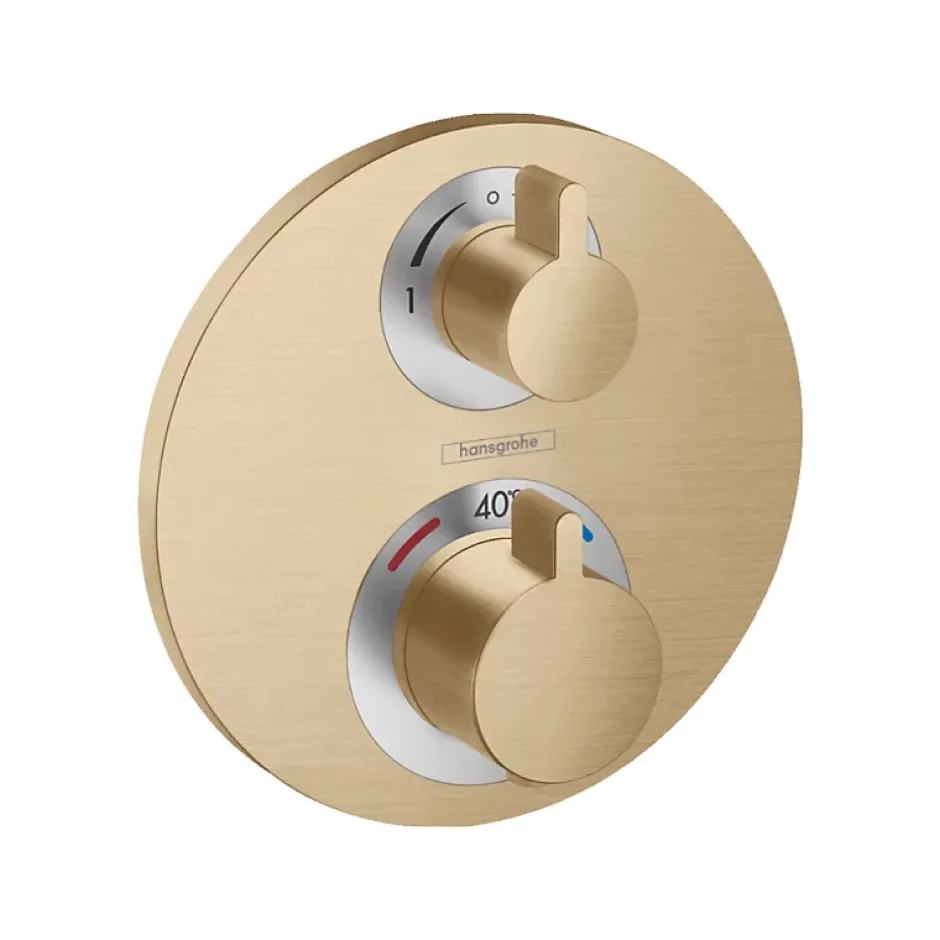 Hansgrohe Façade mitigeur thermostatique encastré Ecostat S avec robinet d'arrêt et inverseur bronze brossé* Robinet De Douche