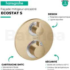 Hansgrohe Façade mitigeur thermostatique encastré Ecostat S avec robinet d'arrêt et inverseur bronze brossé* Robinet De Douche