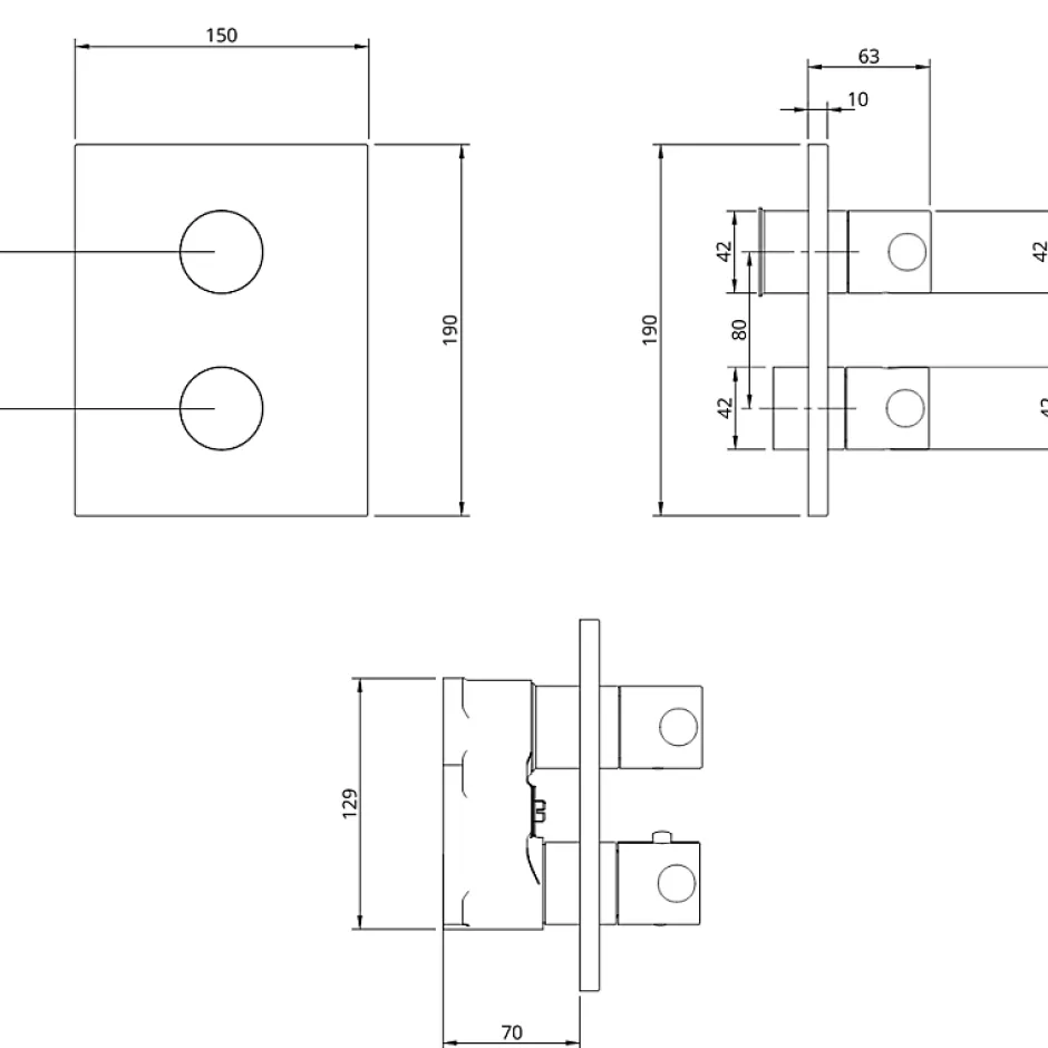 Villeroy & Boch Façade thermostatique 2 voies VILLEROY ET BOCH Universal rectangle Noir mat + corps encastré