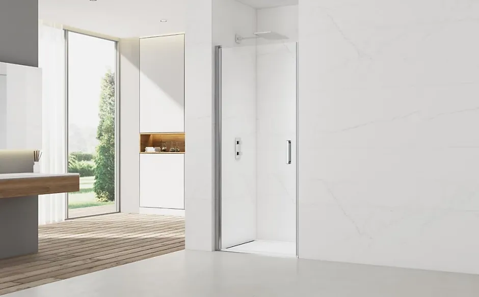 Swiss Aqua Technologies Fusion Porte de douche 100x195cm pivotante anticalcaire avec profilé chrome brillant (SATFUD100NIKA-SET)* Porte De Douche