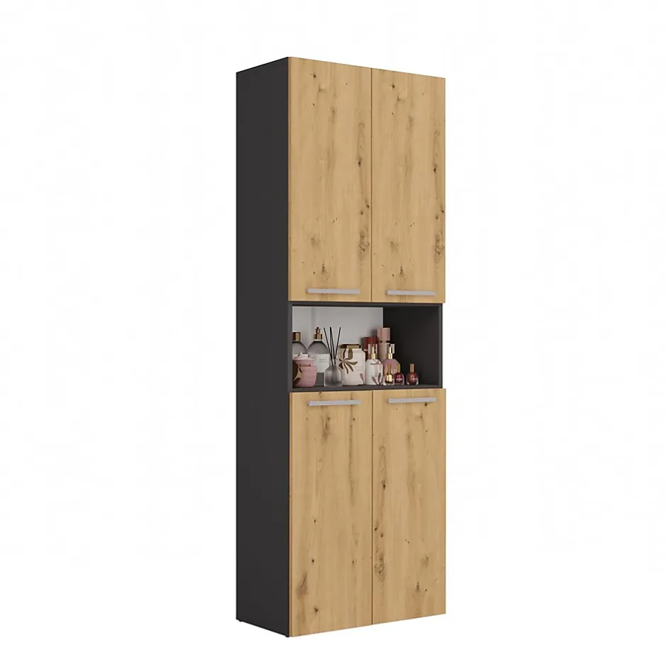 Topeshop GLAZE - Armoire de salle de bain avec panier à ligne - Style moderne - 174x60x30 cm - Colonne sdb* Armoire De Salle De Bains