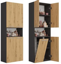 Topeshop GLAZE - Armoire de salle de bain avec panier à ligne - Style moderne - 174x60x30 cm - Colonne sdb* Armoire De Salle De Bains