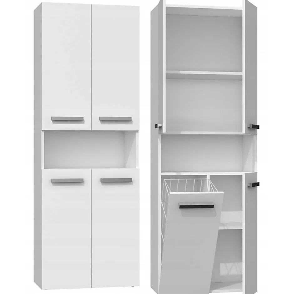 Topeshop GLAZE - Armoire de salle de bain avec porte + panier - Style moderne - 174x60x30 cm - Colonne salle de bain