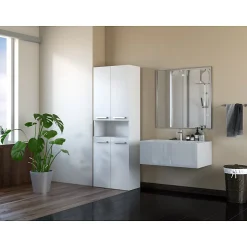 Topeshop GLAZE - Armoire de salle de bain avec porte + panier - Style moderne - 174x60x30 cm - Colonne salle de bain