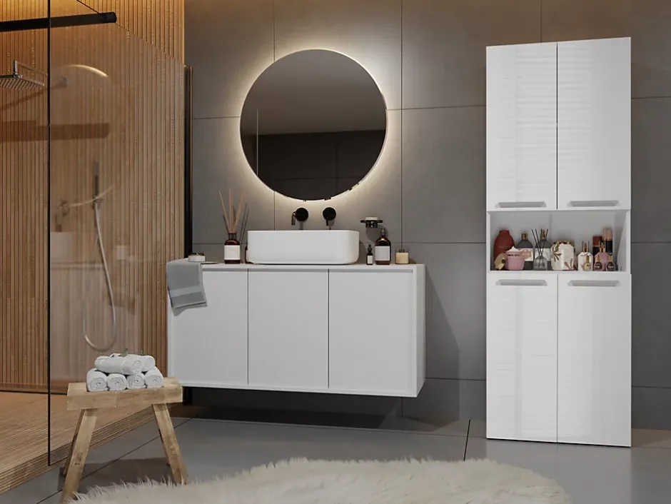 Topeshop GLAZE - Armoire de salle de bain avec porte + panier - Style moderne - 174x60x30 cm - Colonne salle de bain* Armoire De Salle De Bains