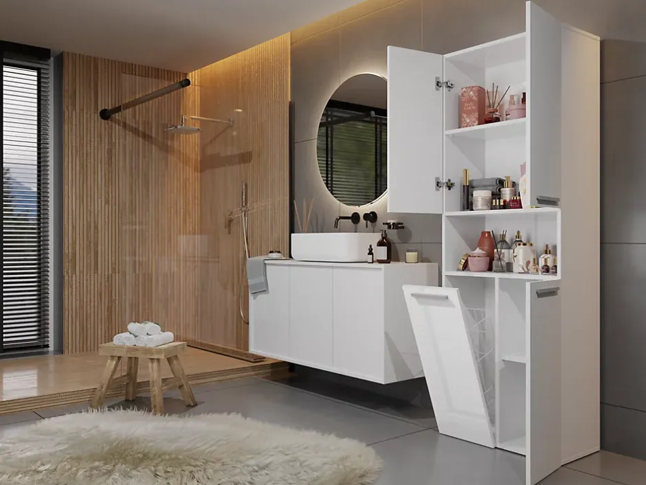 Topeshop GLAZE - Armoire de salle de bain avec porte + panier - Style moderne - 174x60x30 cm - Colonne salle de bain* Armoire De Salle De Bains