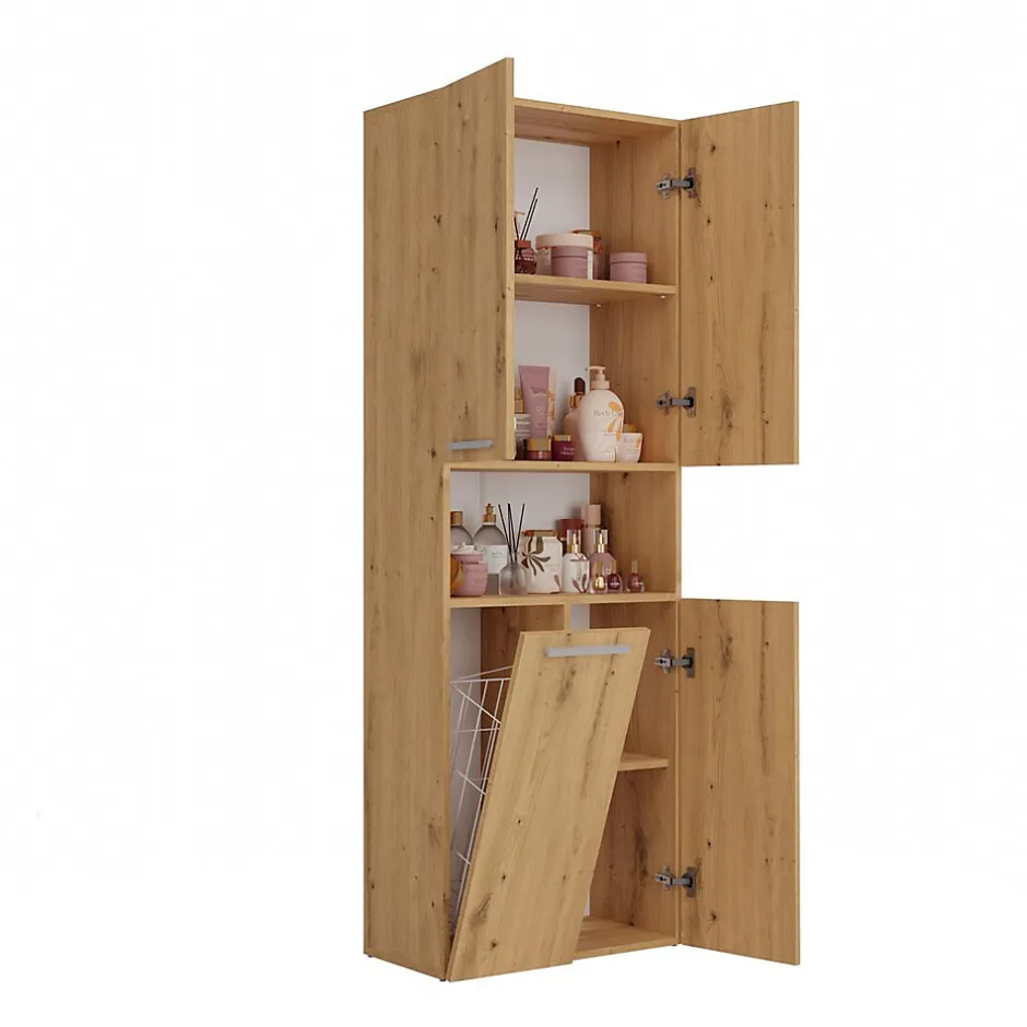 Topeshop GLAZE - Armoire de salle de bain avec panier à ligne - Style moderne - 174x60x30 cm - Colonne sdb* Armoire De Salle De Bains