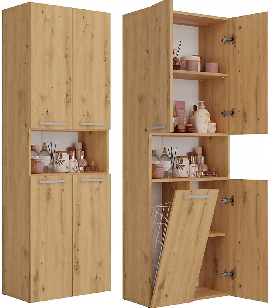 Topeshop GLAZE - Armoire de salle de bain avec panier à ligne - Style moderne - 174x60x30 cm - Colonne sdb* Armoire De Salle De Bains