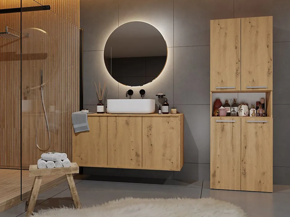 Topeshop GLAZE - Armoire de salle de bain avec panier à ligne - Style moderne - 174x60x30 cm - Colonne sdb* Armoire De Salle De Bains
