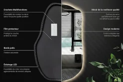 Wallfluent Grand Miroir LED Organique Galet 100x65cm Lumière Chaude Décoratif Asymétrique Naturel Tendance* Miroir Lumineux