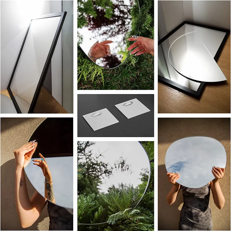 Wallfluent Grand Miroir LED Rond Bord Droit 84x100cm Lumière Neutre Décoratif Asymétrique Design Moderne