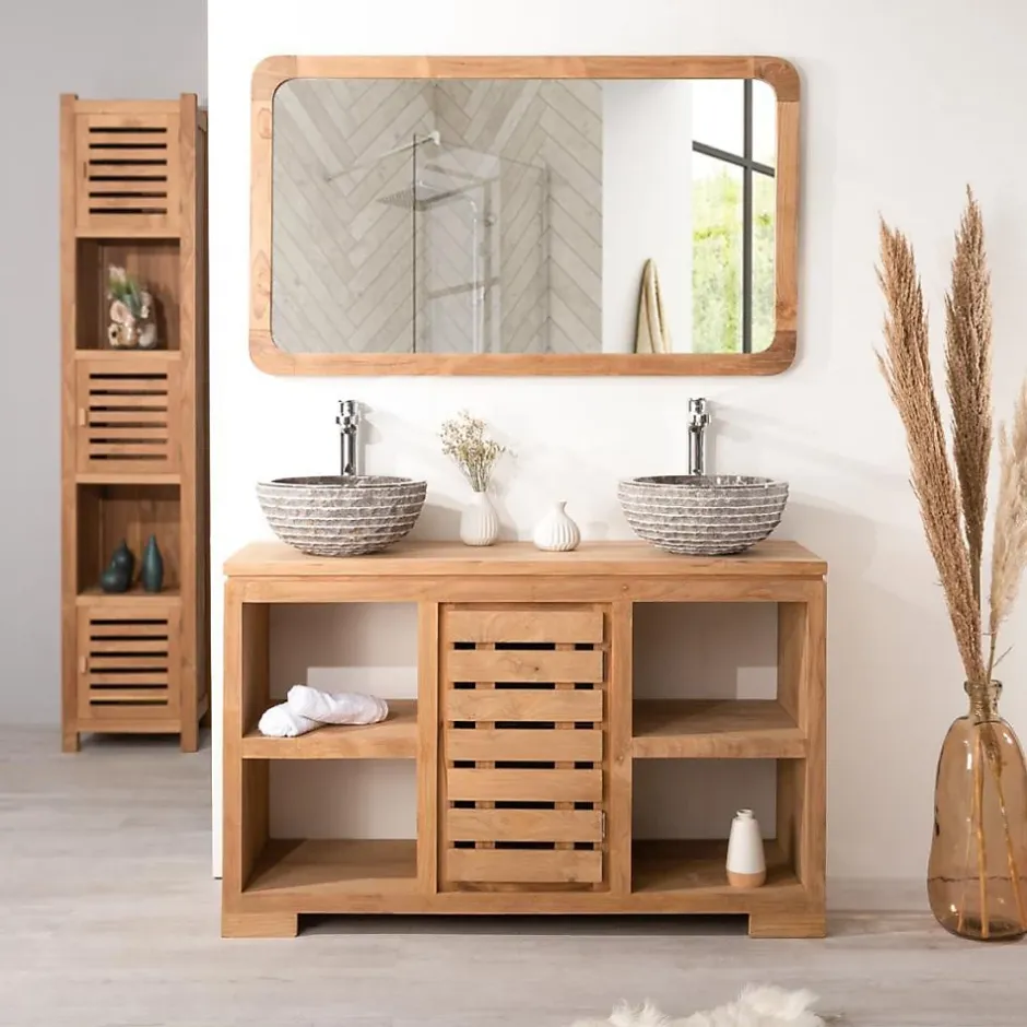 Wanda Collection Grand miroir teck rétro 120 x 70 cm