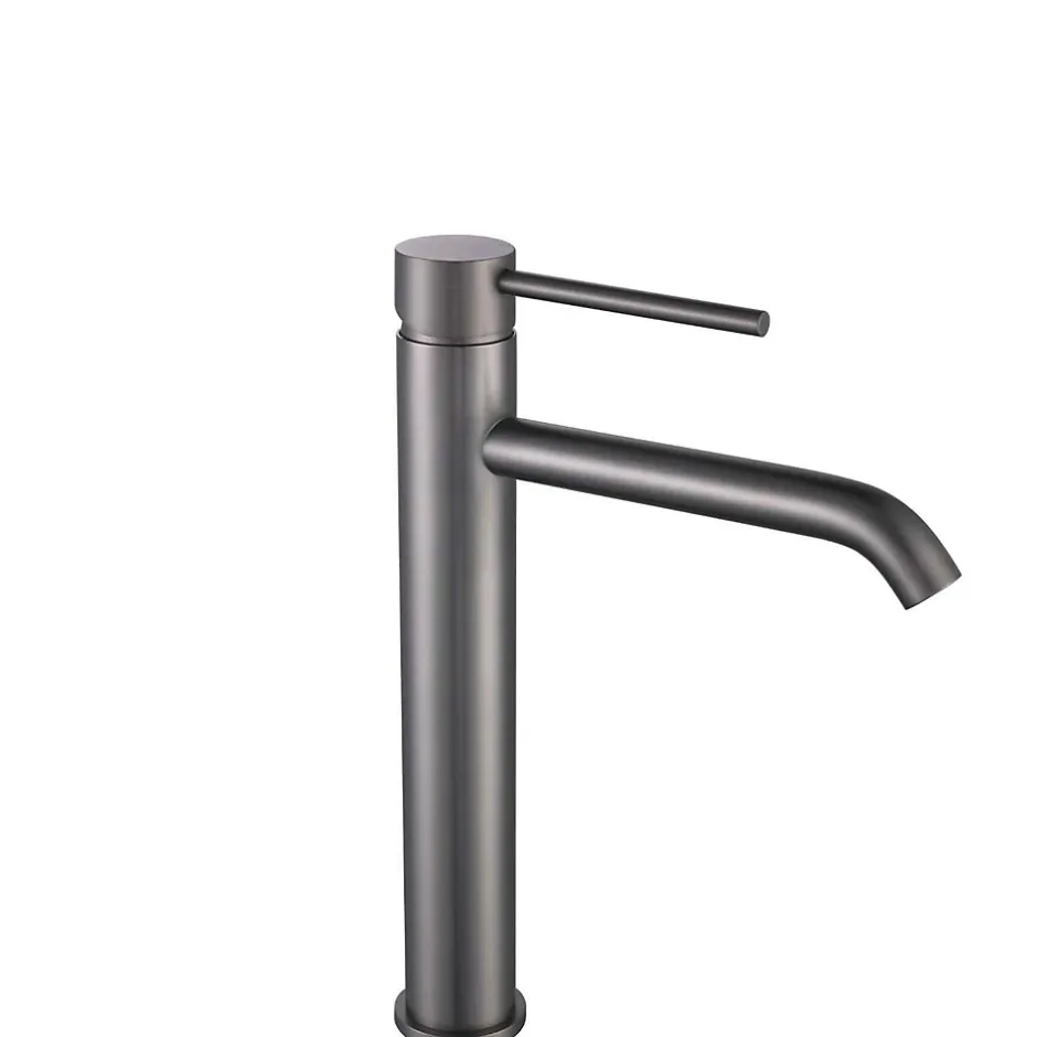 Luxury Bain Grand mitigeur, robinet de lavabo pour salle de bain réhaussé rond design et moderne (Gris brossé) LuxuryBain