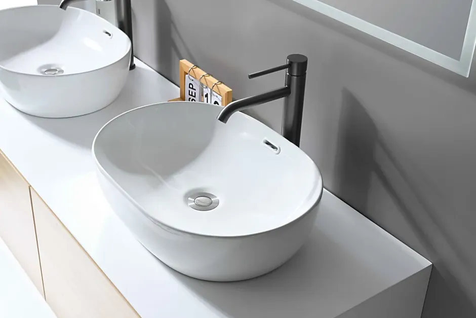 Luxury Bain Grand mitigeur, robinet de lavabo pour salle de bain réhaussé rond design et moderne (Gris brossé) LuxuryBain