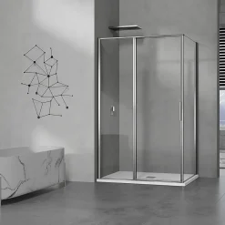 Grand Verre Cabine de douche 90x100 avec profilés en alu chromé à ouverture pivotante avec élément fixe* Cabine De Douche