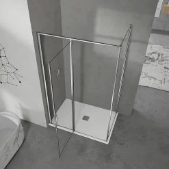 Grand Verre Cabine de douche 90x100 avec profilés en alu chromé à ouverture pivotante avec élément fixe* Cabine De Douche
