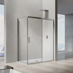 Grand Verre Cabine de douche avec porte coulissante 120x195 et paroi latérale 100x195 profilés chromés* Cabine De Douche