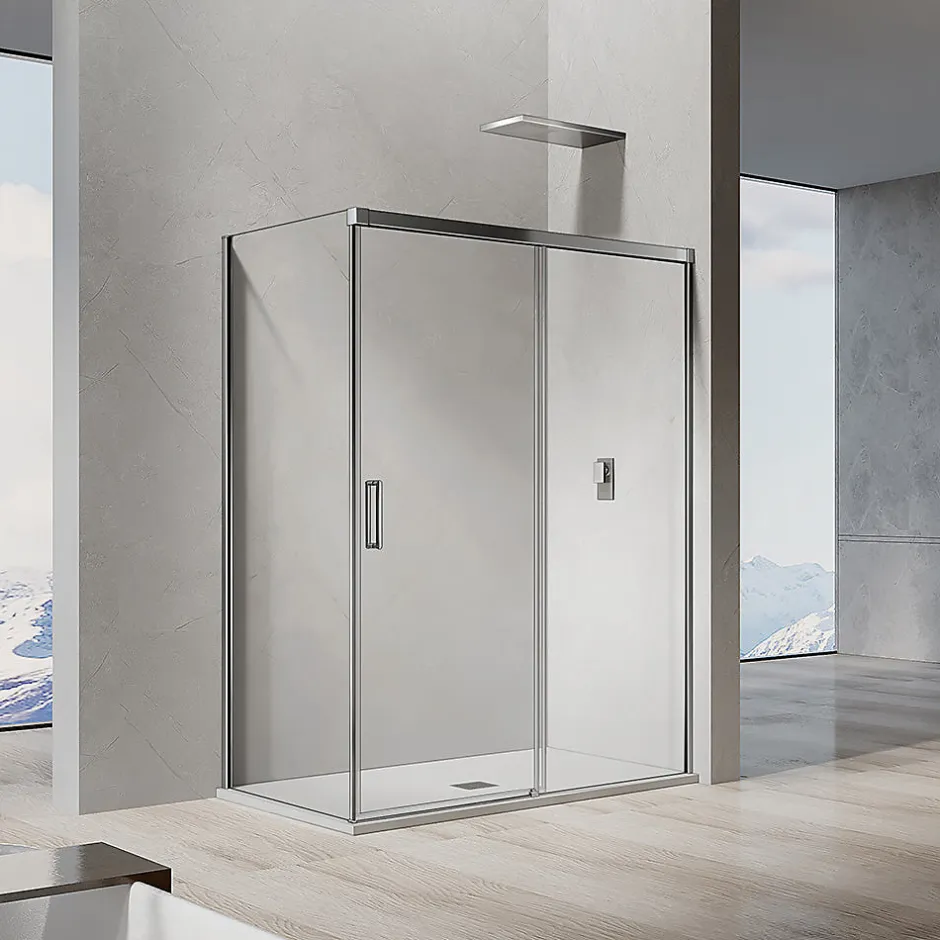 Grand Verre Cabine de douche avec porte coulissante 120x195 et paroi latérale 100x195 profilés chromés* Cabine De Douche
