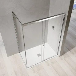 Grand Verre Cabine de douche avec porte coulissante 120x195 et paroi latérale 100x195 profilés chromés* Cabine De Douche