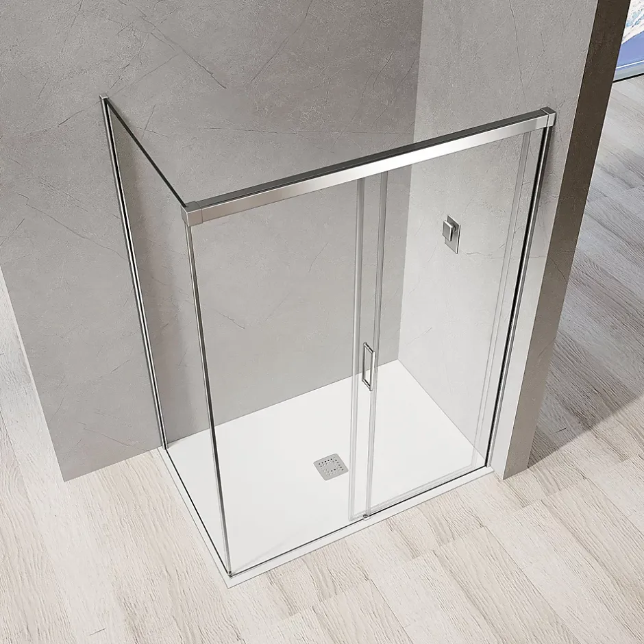 Grand Verre Cabine de douche avec porte coulissante 120x195 et paroi latérale 100x195 profilés chromés* Cabine De Douche