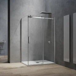 Grand Verre Cabine de douche style industriel avec porte coulissante 160 cm et paroi latérale 80 cm accessoires chromés* Cabine De Douche