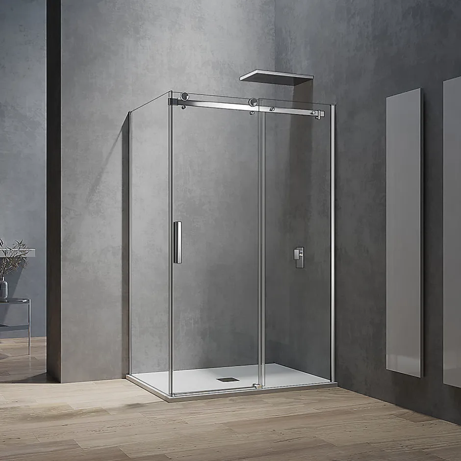 Grand Verre Cabine de douche style industriel avec porte coulissante 160 cm et paroi latérale 80 cm accessoires chromés* Cabine De Douche