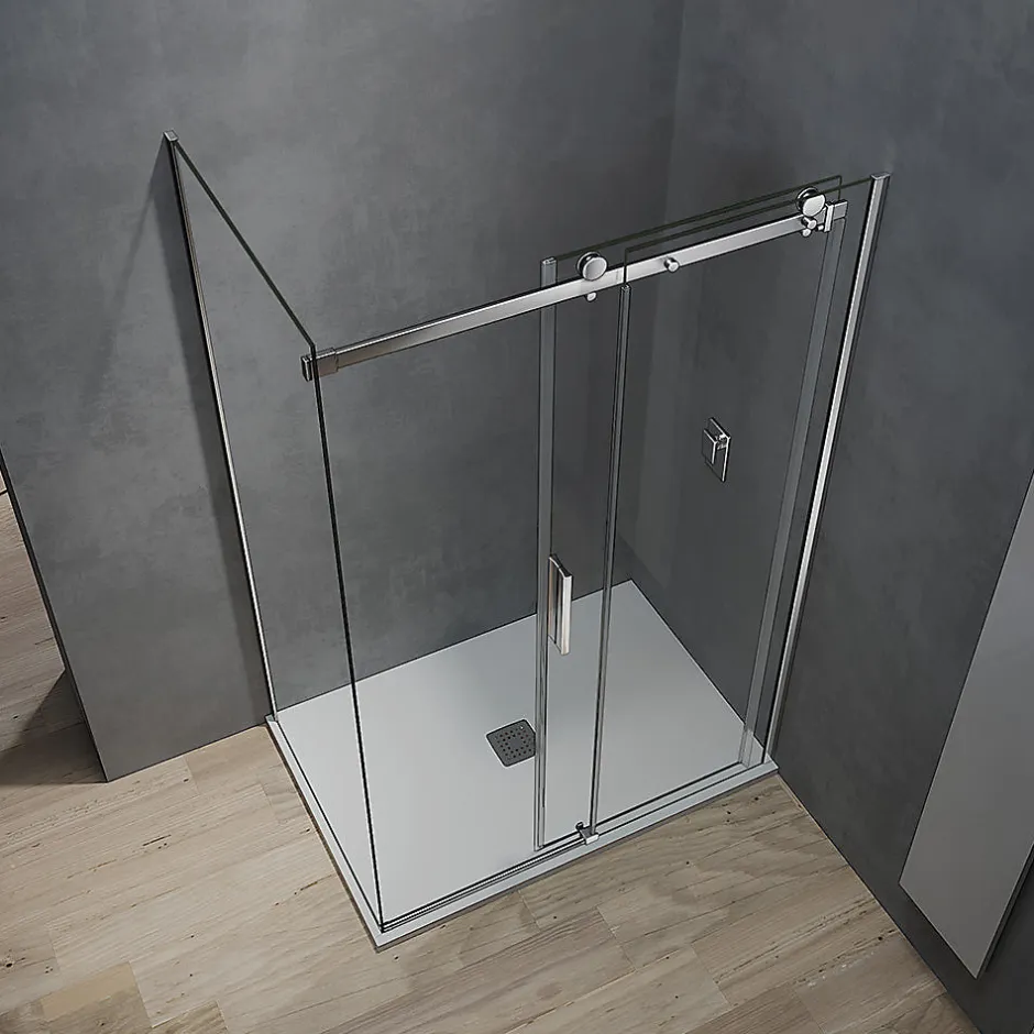 Grand Verre Cabine de douche style industriel avec porte coulissante 160 cm et paroi latérale 80 cm accessoires chromés* Cabine De Douche