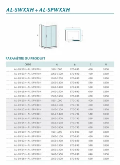 Grand Verre Cabine de douche 100x90 avec ouverture coulissante accès de face profilés chromés