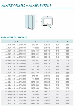 Grand Verre Cabine de douche en verre et aluminium avec porte pivotante ouvrante vers la droite 100x70x195