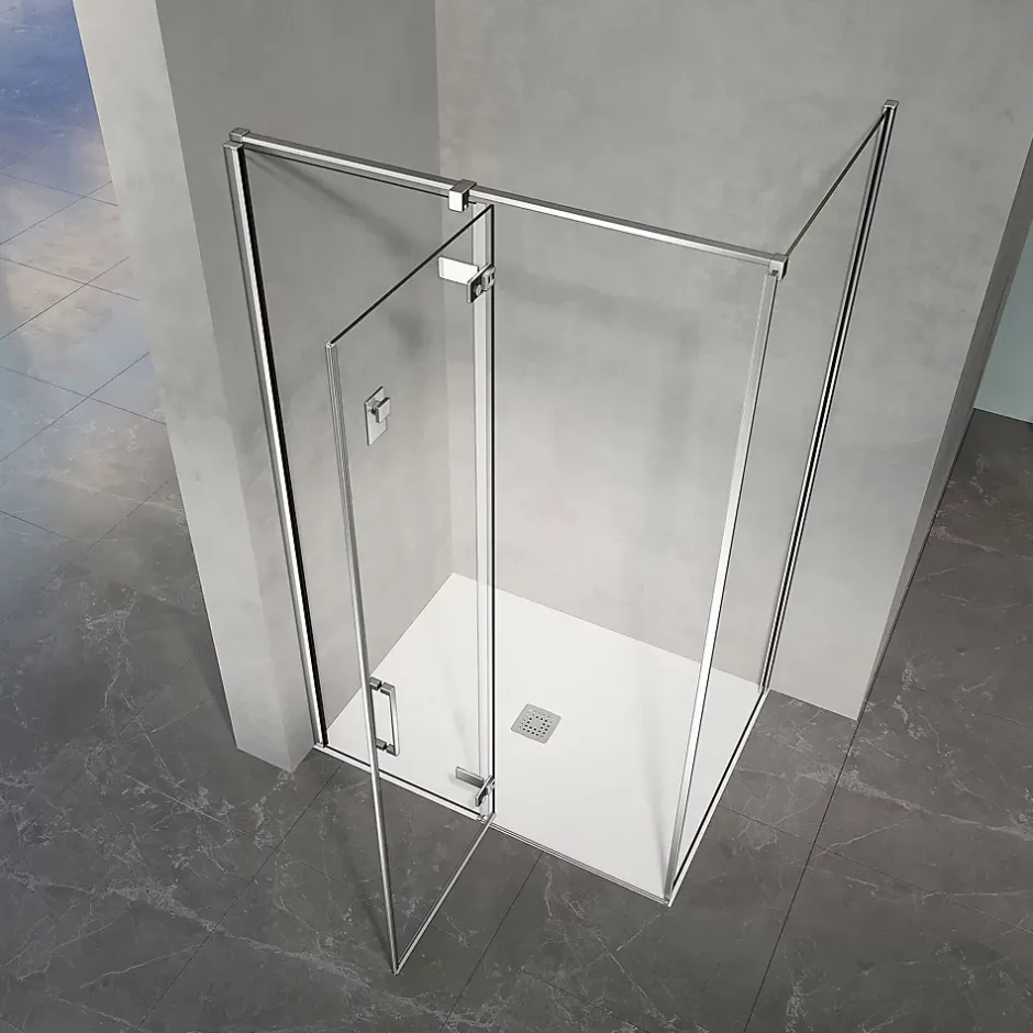 Grand Verre Cabine de douche 90x70 avec porte à charnières en verre 8mm profilés chromé aspect inox