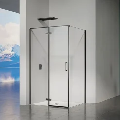 Grand Verre Cabine de douche 100x100 avec porte à charnières en verre 8mm profilés en alu noir mat