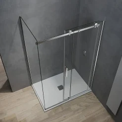 Grand Verre Cabine de douche style industriel avec porte coulissante 140 cm et paroi latérale 90 cm accessoires chromés* Cabine De Douche