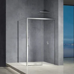 Grand Verre Cabine de douche 150x90 avec ouverture coulissante accès de face profilés chromés