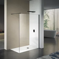 Grand Verre Paroi de douche 70x200 avec profilé et barre de fixation en noir mat en verre securit 8mm nano-vitrifié* Paroi De Douche
