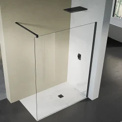 Grand Verre Paroi de douche 70x200 avec profilé et barre de fixation en noir mat en verre securit 8mm nano-vitrifié* Paroi De Douche