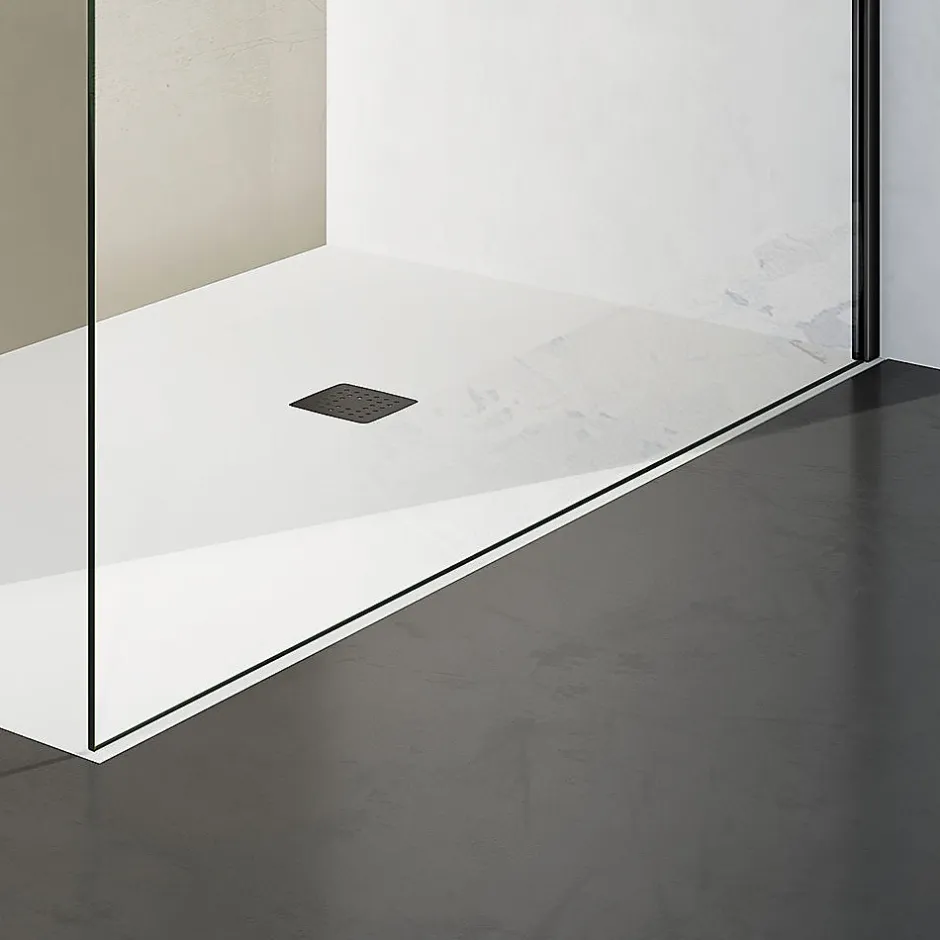 Grand Verre Paroi de douche 80x200 avec profilé et barre de fixation en noir mat en verre securit 8mm nano-vitrifié