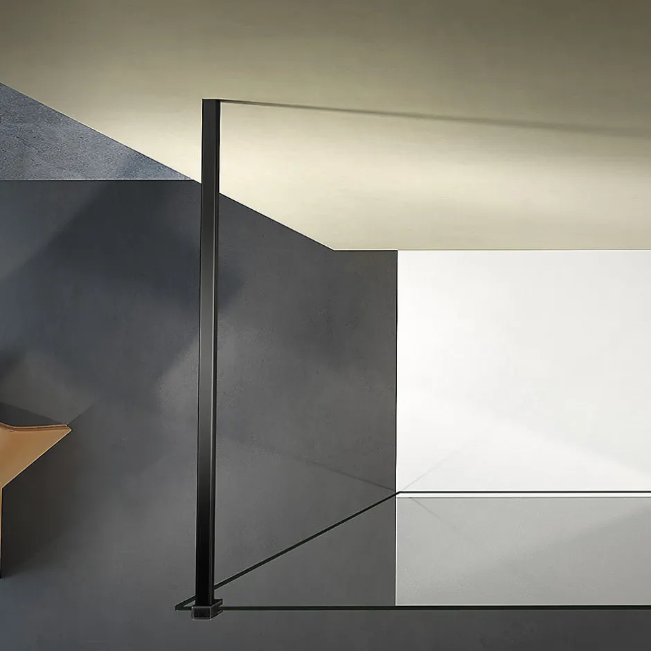 Grand Verre Paroi de douche 80x200 avec profilé et barre de fixation en noir mat en verre securit 8mm nano-vitrifié