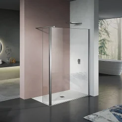 Grand Verre paroi de douche avec retour pivotant 60+30 cm hauteur 200 cm avec barre de fixation 90cm en chromé